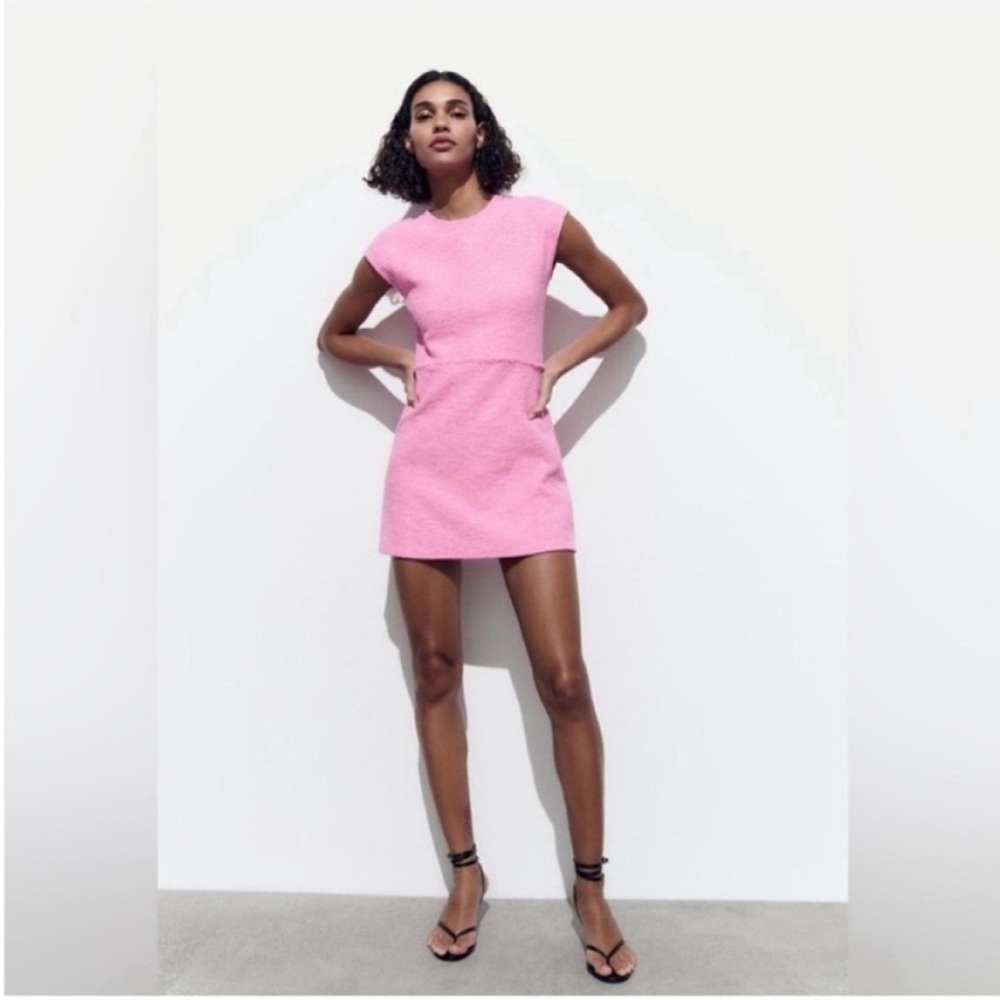 Zara, Pink, TEXTURED JACQUARD DRESS, Large - Picture 13 of 16